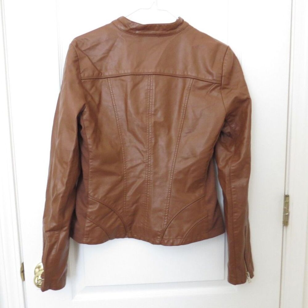 Guess Women's Faux Leather Moto Racer Jacket Brown EUC - Picture 4 of 9